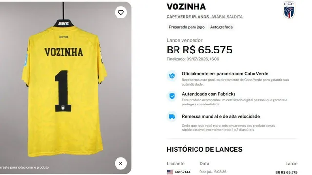 Camisa do Goleiro Vozinha, de Cabo Verde, é Leiloada por R$ 65.575